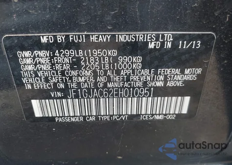 2014 Subaru Impreza 2.0I Premium из США, поврежденный, VIN JF1GJAC62EH010951